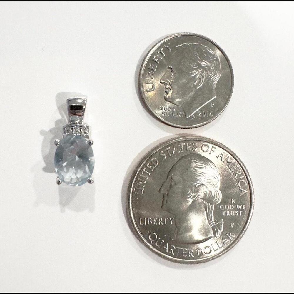 Blue Cubic Zirconia Pendant: Small light blue 10K solid white gold solit… - Picture 9 of 10